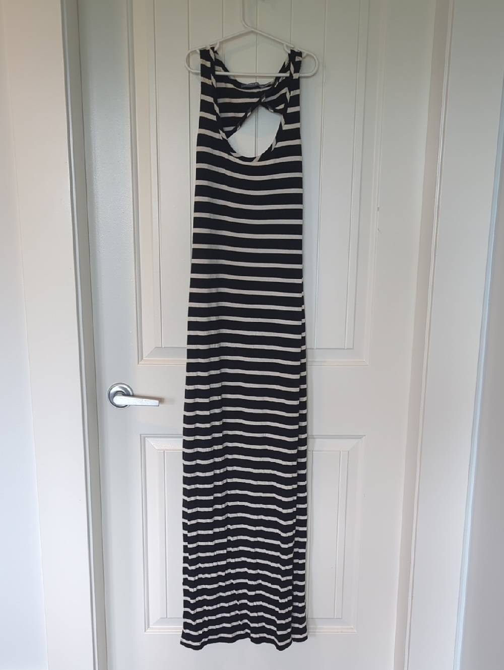 Striped Maxi Dress with Twist Back A Side Slit